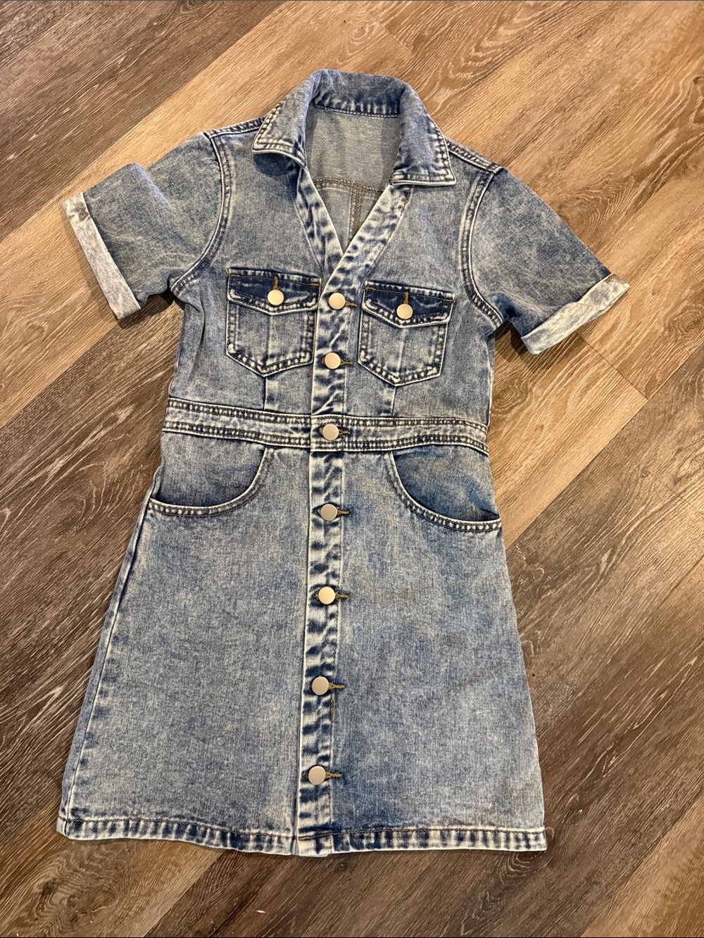 NWOT Light Blue Acid Wash Denim Button-Front Dress